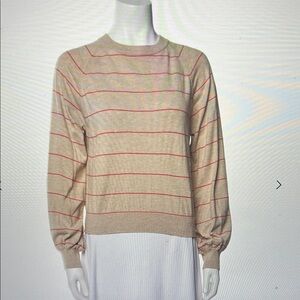 Misa Los Angeles Beige Crewneck Sweater with Red Stripes